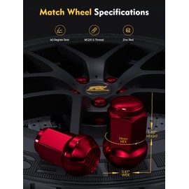 MIKKUPPA M12x1.5 Red Lug Nuts, Replacement for 2006-2019 Ford Fusion, 2000-2019 Focus, 2001-2023 Escape Aftermarket Wheel - 20pcs Closed End Nuts
