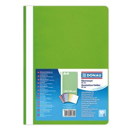 DONAU 1702001PL-41 Plastic File Folder A4 Light Green Plastic Made of Eco PP Film 120/180 µm with Transparent Lid for Office and School Capacity Approx. 200 Sheets Pack of 10