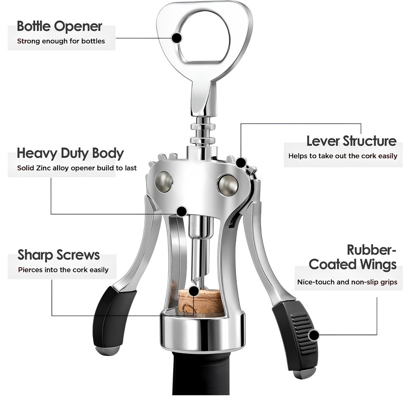 Corkscrew with Professional Bottle Opener with Two Levers Non-Slip Corkscrew