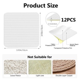 AMYFAY 12PCS Rug Tape 4"x4" Square Reusable Washable Cuttable Anti Slip Rug Pad, No Damage Floor Prevent Sliding Carpet Grips, Grippers for Corner Carpet to Hold Rug in Place for Hardwood Tiles Home