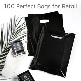 200 Black & White Goodie Bags 100 Black and 100 White 23cm x 30cm (9”x12”) Merchandise Bags Thick Glossy Retail Bags and Shopping Bags For Small Business with Die Cut Handles