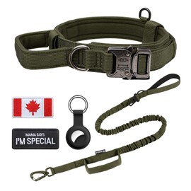 OEBEESA Tactical Dog Collar and Leash Set: Adjustable Dog Collar and Leash with Handle,Patch and Airtag Case Holder for Medium and Large Dogs