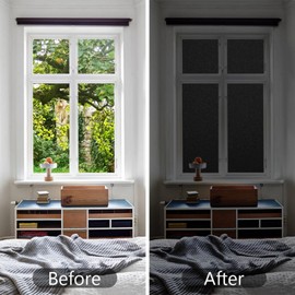 Finnez Blackout Window Privacy Film No Glue Necesary Static Cling,Anti-UV,Black Window Film 100% Light Blocking for Home Or Office