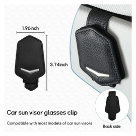 Dickno Sunglasses Holder for Car Sun Visor, Magnetic Leather Glasses Hanger Mounted with Ticket Card Clip, Universal Vehicle Interior Accessories for Different Size Eyeglasses (Black)