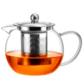 Baalaka Glass Teapot Stovetop 22 OZ/650ml, Tea pot with Removable 18/8 Stainless Steel Infuser, Borosilicate Clear Tea Kettle, Teapot Blooming and Loose Leaf Tea Maker Tea Brewer for Camping, Travel