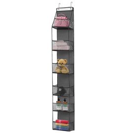 HO2NLE Over Door Storage Organizer Removable Hanging Storage with 6 Clear Window Pockets and Metal Hooks Foldable wardrobe storage organiser for Toys Nursery Kitchen Bedroom Bathroom (Grey)