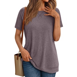 AUTOMET T Shirts Short Sleeve Crewneck Tees for Women Trendy Lightweight Soft Casual Summer Tops Clothes 2025 Rose Taupe S