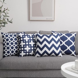Set of 4 Luxton Navy Blue Hamptons Cushion Covers Home Decoration Dark Blue Cushion Covers 45x45cm