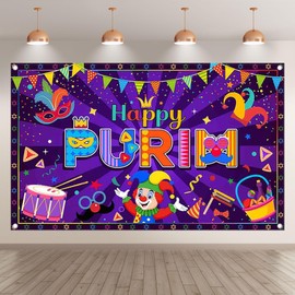 ZTHMOE Fabric 72x43inch Happy Purim Backdrop Jewish Banner