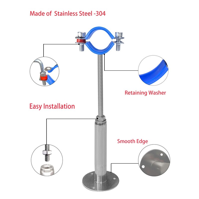 POTONZ Wall Mount Ceiling Mount Pipe Supports,Adjustable Pipe Clamps Stainless