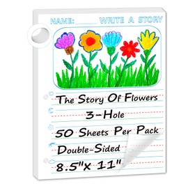 50 Sheets 8.5 x 11" Story Writing Paper for Kids Loose Leaf Draw and Write Paper 3/4" Long Rule Double-Sided K2 Write Story Handwriting Practice Paper Kindergarten Storybook Paper with Lines
