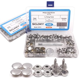150 Pcs Snaps Fastener Screw Snaps, Heavy Duty Metal Snaps Button for Boat Canvas with 2 Pcs Setting Tool by Seloky, 50 Sets(Marine Grade, 3/8" Socket, 5/8" Screw)