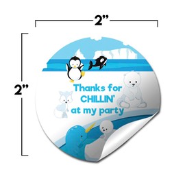 Arctic Polar Animal Friends Birthday Party Thank You Sticker Labels for Boys, 40 2" Party Circle Stickers by Amanda Creation, Great for Party Favors, Envelope Seals & Goodie Bags