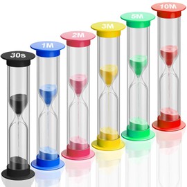 SuLiao Mini Sand Timer for Kids, 30S/1/2/3/5/10 Minute Acrylic Hourglass Sand Watch Clock Set, Plastic Unbreakable Hour Glass Small Sandglass for Classroom Games Kitchen (Pack of 6)