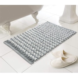 Olivia Rocco Bath Mat Helena Super Soft Luxe Deep Pile Bathmat Bathroom Mat, 50 x 80 cm, Silver/Natural (25)