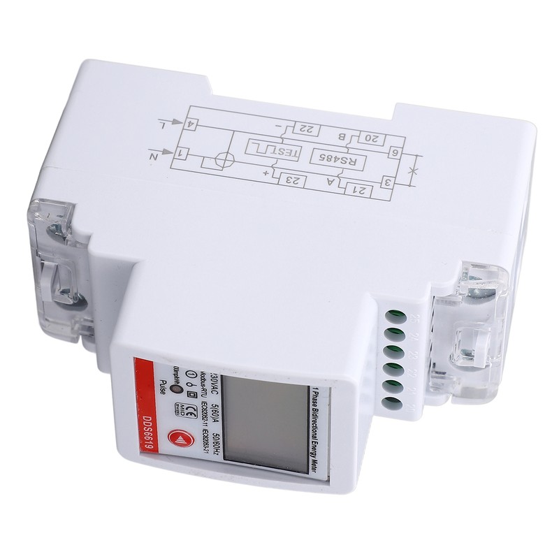 Single Phase Energy Meter Bidirectional Metering 2P DIN Rail Mount