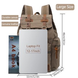 AUGUR High Capacity Canvas Vintage Backpack - for School College Hiking Travel 12-17" Laptop