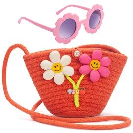 LJCTULY Kids Purse for Girls Age 2-14, Orange Toddler Purse with Beaded and Flowers, Kids Crossbody Bag Gifts for Christmas, Birthday