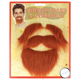 4-Piece Set – Ginger Beard and Eyebrow Stick On Beard and False Moustache – Halloween Fancy Dress Costume Accessory for Men and Women – Bundled by GetInStyle Shop