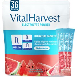 36 sobres de electrolitos en polvo, sin azúcar, para hidratación diaria intravenosa, con sabor a sandía, bajo en sodio y 0 calorías.