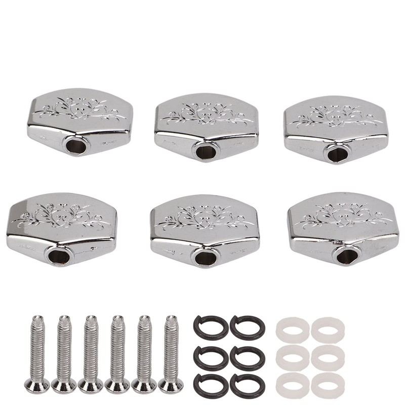 6Pcs Metal Carved Big Square Guitar Tuning Peg Buttons, Replacement