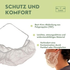 XARA Disposable TNT Beard Covers 12g with Elastic Neck Breathable and Durable Hypoallergenic and Recyclable Pack of 100