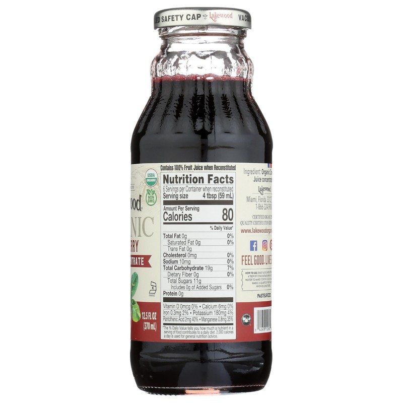 LAKEWOOD Organic Cranberry Juice, 12.5 FZ
