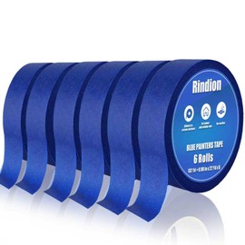 Rindion 6 Rolls Blue Painters Tape, Multi-Surface Masking Tape, 132 Yd Premium Paint Tape for Use in Wall Painting, DIY Art Creation, Automobiles, Drafting, and Furniture (0.98 in x 22 Yd x 6)