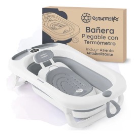 Bañera Para Bebé Con Termómetro Esquimal, Tina De Baño Plegable Con Asiento Antideslizante, Recién Nacidos Hasta Niños De 3 Años ( Gris )