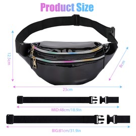 1 Belt Bag for Children, Girls, Bum Bag, Women's Glitter, Children's Bum Bag with Fashion, Waterproof, Add a Butterfly Key Ring, Holographic Teenagers, Silver, black