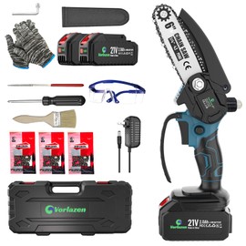 Vorlazen 6 Inch Mini Chainsaw Cordless, Electric Battery Powered Chain Saw with Auto Oiler, Handheld Small Chainsaw for Wood Cutting, Tree Trimming, Garden Tool Gift for Men Dad Husband