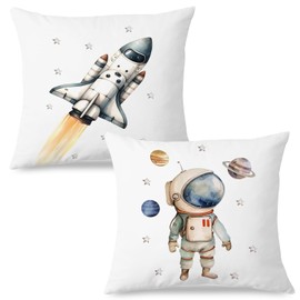 ignytiger Space Pillow Covers 18x18 Set of 2 - Space Decor for Boys Room, Space Room Bedroom Decor, Space Nursery Decor, Kids Space Room Decor, Astronaut Spaceship Decorative Pillow Covers