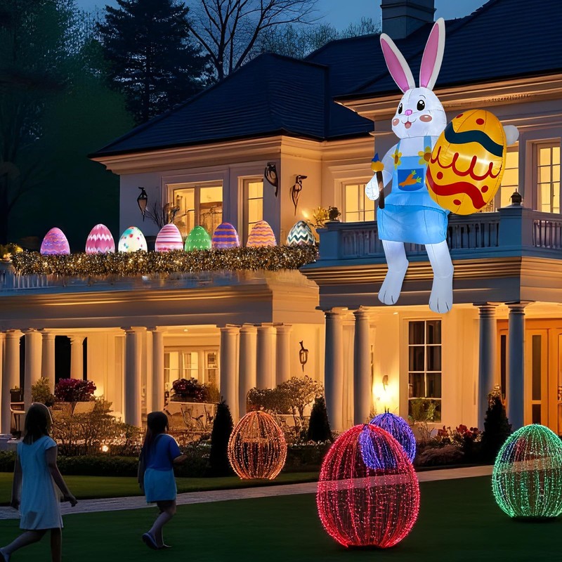 OurWarm 8FT Easter Inflatables Outdoor Decorations, Sitting Bunny with Eggs