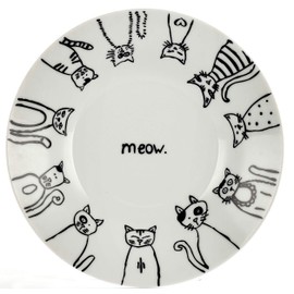 Leadex Porcelain 8-Inch Salad Plates ,10.5-Inch Dinner Plate,18 Ounces Pasta Plates, Hand-drawn Cartoon Cat Pattern,Best Gift For Ailurophile (10.5-Inch Dinner Plate)