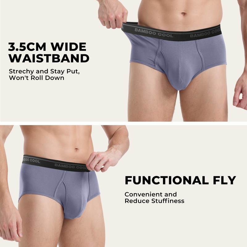 BAMBOO COOL Mens Underwear Briefs Open-fly Briefs Tagfree Breathable men’s