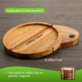 Acacia Wood Coasters for Drinks with Lip, WLWNWFT Round Drink Coasters with Holder for Coffee Table Dining Table Wooden Table Coasters for Farmhouse Desk, Set of 6