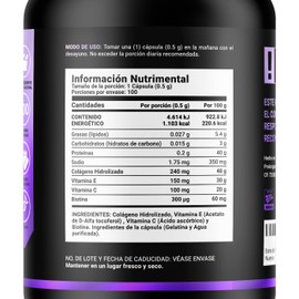 Biotina de 100 Cápsulas. Ingredientes naturales: Colágeno, Vitamina E y Vitamina C. Collagen Bio B Life.
