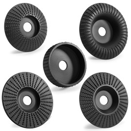 Hedume Set of 5 Angle Grinder Wood Carving Disc for 4" or 4 1/2" Attachments with 5/8 inch Arbor, Stump Tool Grinding Wheel Shaping, Wood Shaping Disc Grinder Cutting Wheel Grinding Disk Attachments