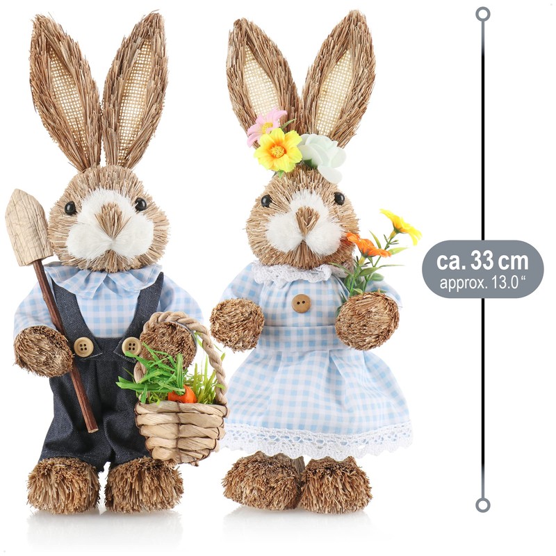 com-four® 2 x Handmade Straw Easter Bunny - Decorative Easter