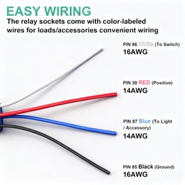 Weasch Waterproof Relay Kit, 12V 40A, 4 Pin SPST, Heavy Duty 14 AWG Tinned Copper Wires Automotive Relay and Harness Set for Automotive Car Marine Boat