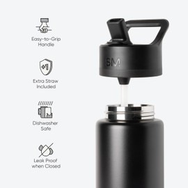 Simple Modern Water Bottle with Straw Lid Vacuum Insulated Stainless Steel Metal Thermos Bottles | Reusable Leak Proof BPA-Free Flask for Gym Sports | Summit Collection | 20oz, Midnight Black
