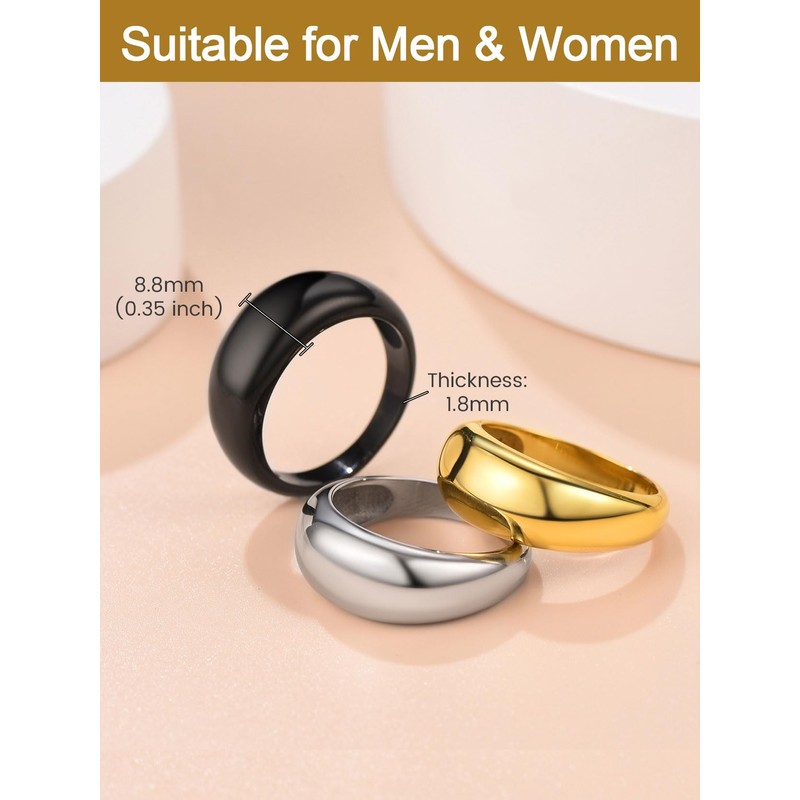 Stainless Steel Dome Bubble Ring Minimalist Stackable Wide Band Ring