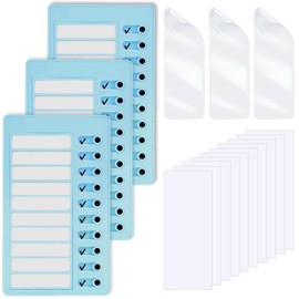 3 Pieces to Do List Checklist Boards, Plastic Memo Boards, Detachable Message Boards Checklist Slider, Schedule Planning Boards with 3 Acrylic Adhesive, 10 Cardstock(Blue)