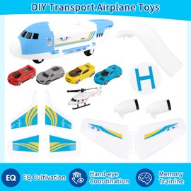 Shayson Transport Cargo Airplane Car Toy Play Set for Boys and Girls Ages 3 and Up - Includes 4 Cars, 1 Helicopter, Kids DIY Preschool Toy Gift
