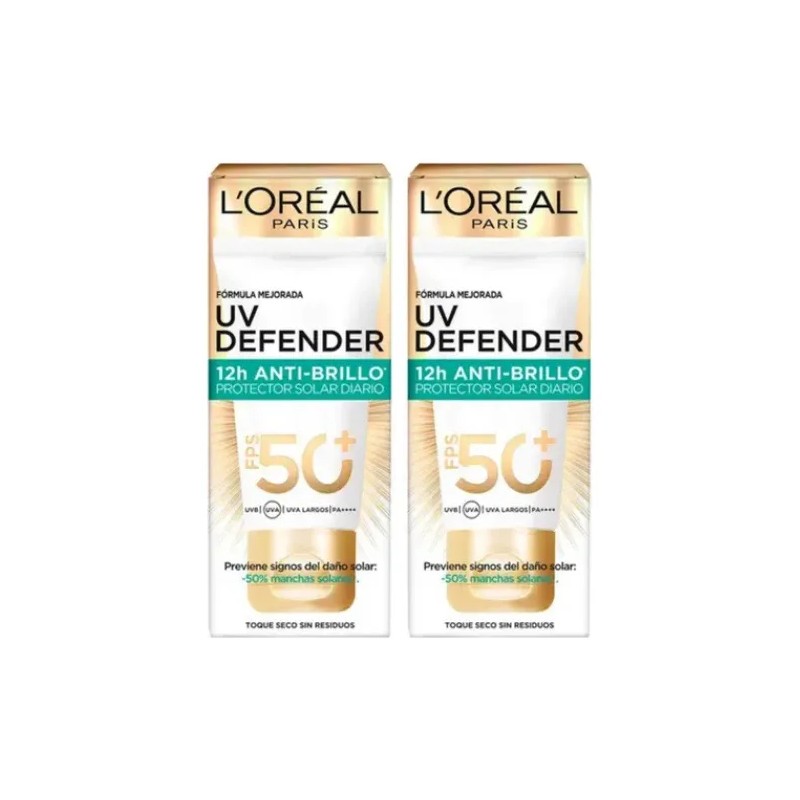 Pack X2 Protector Solar UV Defender Antibrillo Invisible 80mL LOral