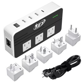 Key Power 230W Step Down 220V to 110V Voltage Converter Travel Adapter with USB C Ports - white