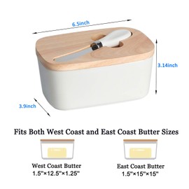 GDCZ Ceramics Butter Dish - Large Porcelain Butter Holder with Wooden Lid and Steel Knife(2 Sticks of Butter),White
