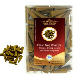 Yogic Mantra Nag Champa Incense Cones | 60 Dhoop Cones | 1.5 Inch Size | Sandalwood Fragrance | Frangipani Dhoop Batti | Aromatherapy Meditation Agarbatti Stick | for Diwali Pooja, Holy Puja Prayers