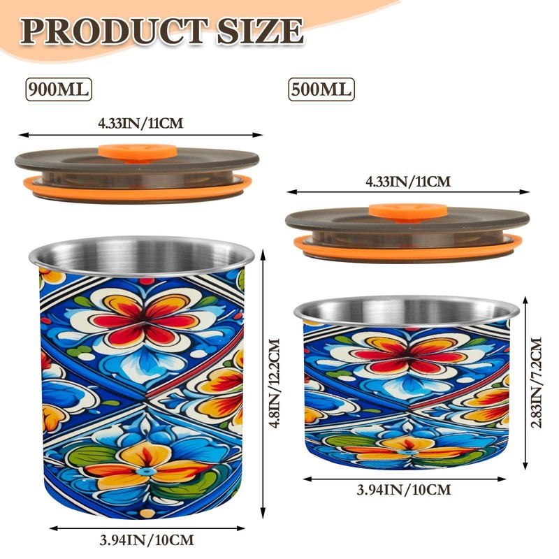 FUGIDOG Mexican Ceramic Tile Coffee Canister 30oz Airtight Stainless Steel