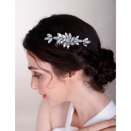 Chargances Wedding Rhinestone Flower Hair Comb Bridal Silver Crystal Hair Side Comb Fashion Handmade Headpiece Hair Accessories for Wedding Bridal Bridesmaid Prom Flower Girls (Silver)